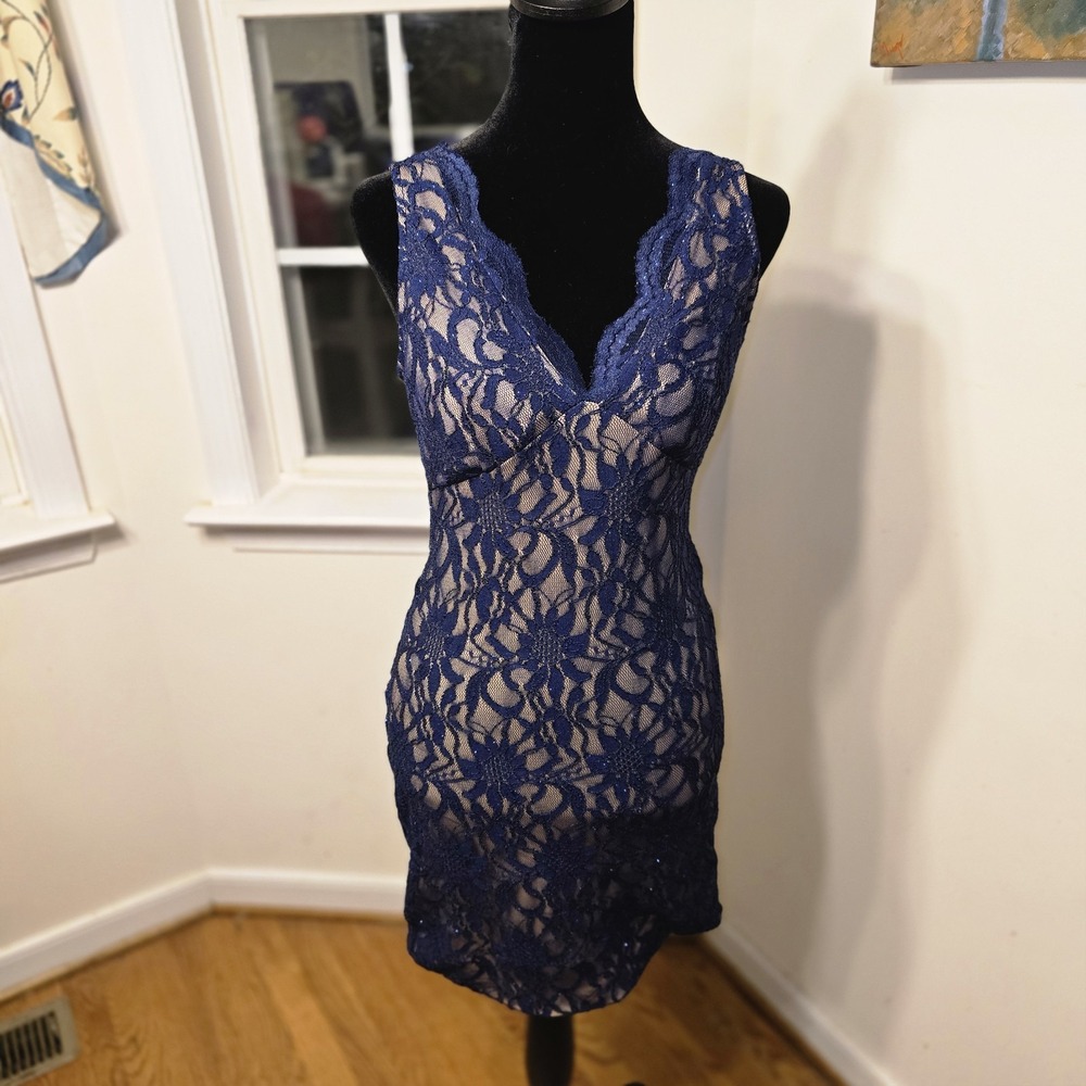 Jodi Kristopher Navy Blue Lace Sleeveless Party Cocktail Mini Dress Size 5‎